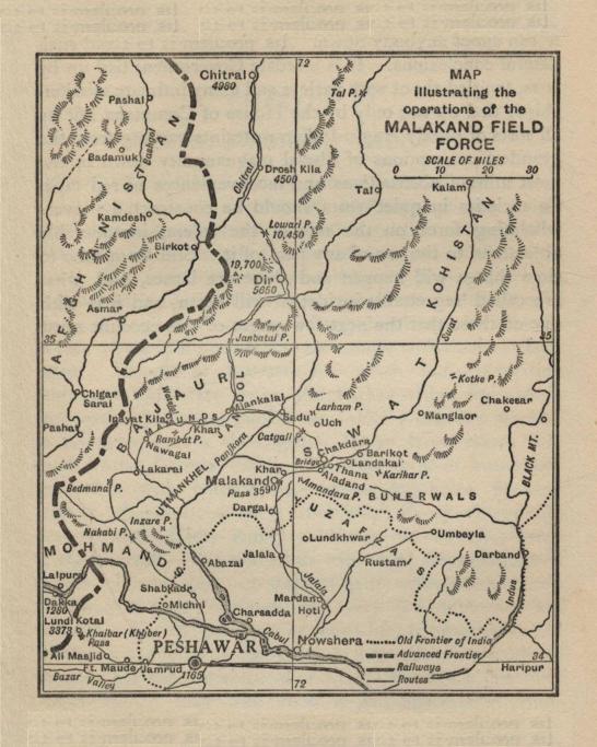 MAP illustrating the operations of the MALAKAND FIELD FORCE