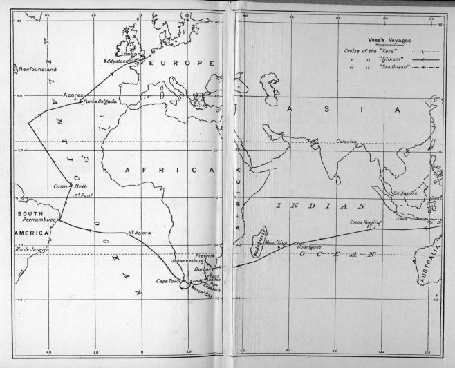 Indian and Atlantic Oceans, showing course of <I>Tilikum</I>