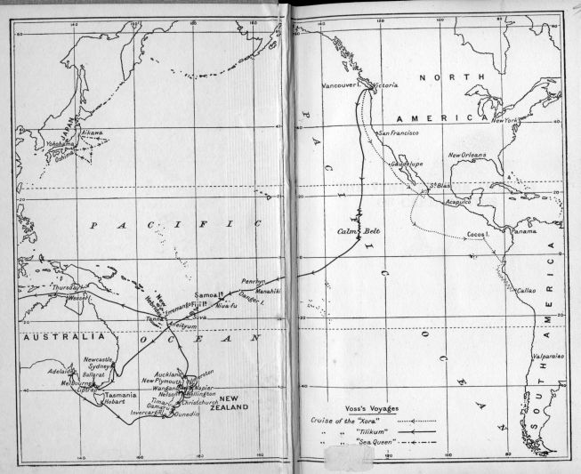 The Pacific Ocean, showing courses of <I>Xora</I>, <I>Tilikum</I>, and <I>Sea Queen</I>